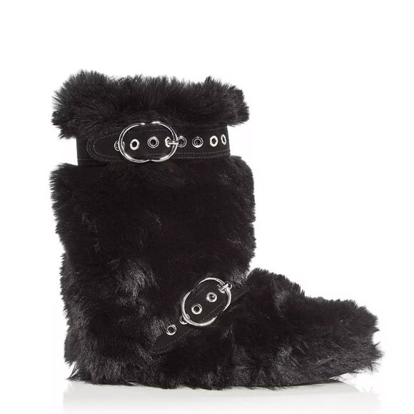 Jeffrey Campbell Black Women's Fluffed-Up Faux Fur Booties Sz 6 - Picture 2 of 10